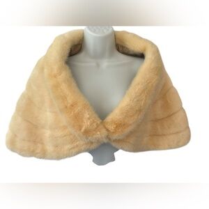 Vintage Bridal Mink Real Fur Cape Capelet Stole Coat White Cream